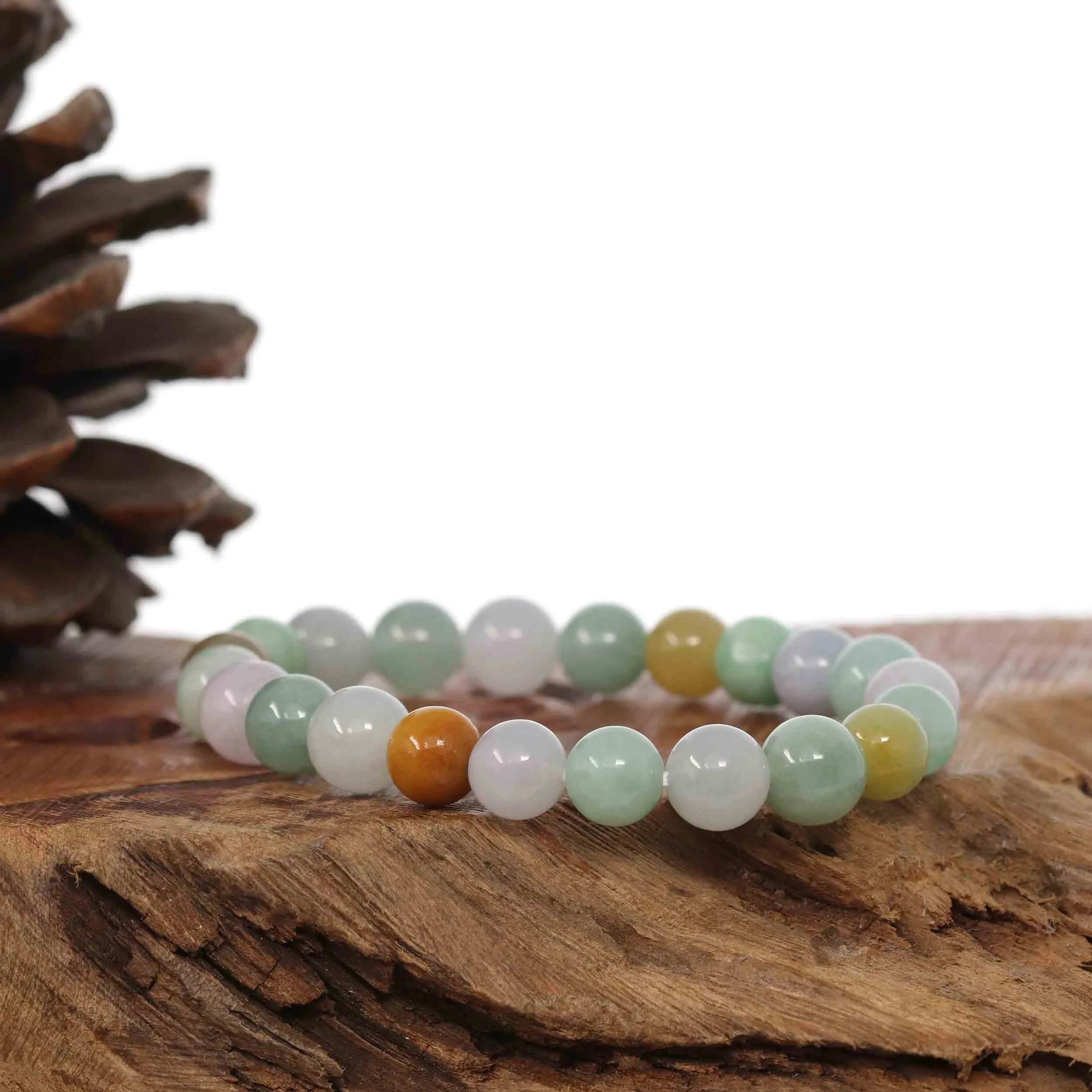 Genuine Jadeite Jade Round Multiple Colors Beads Bracelet ( 8 mm)