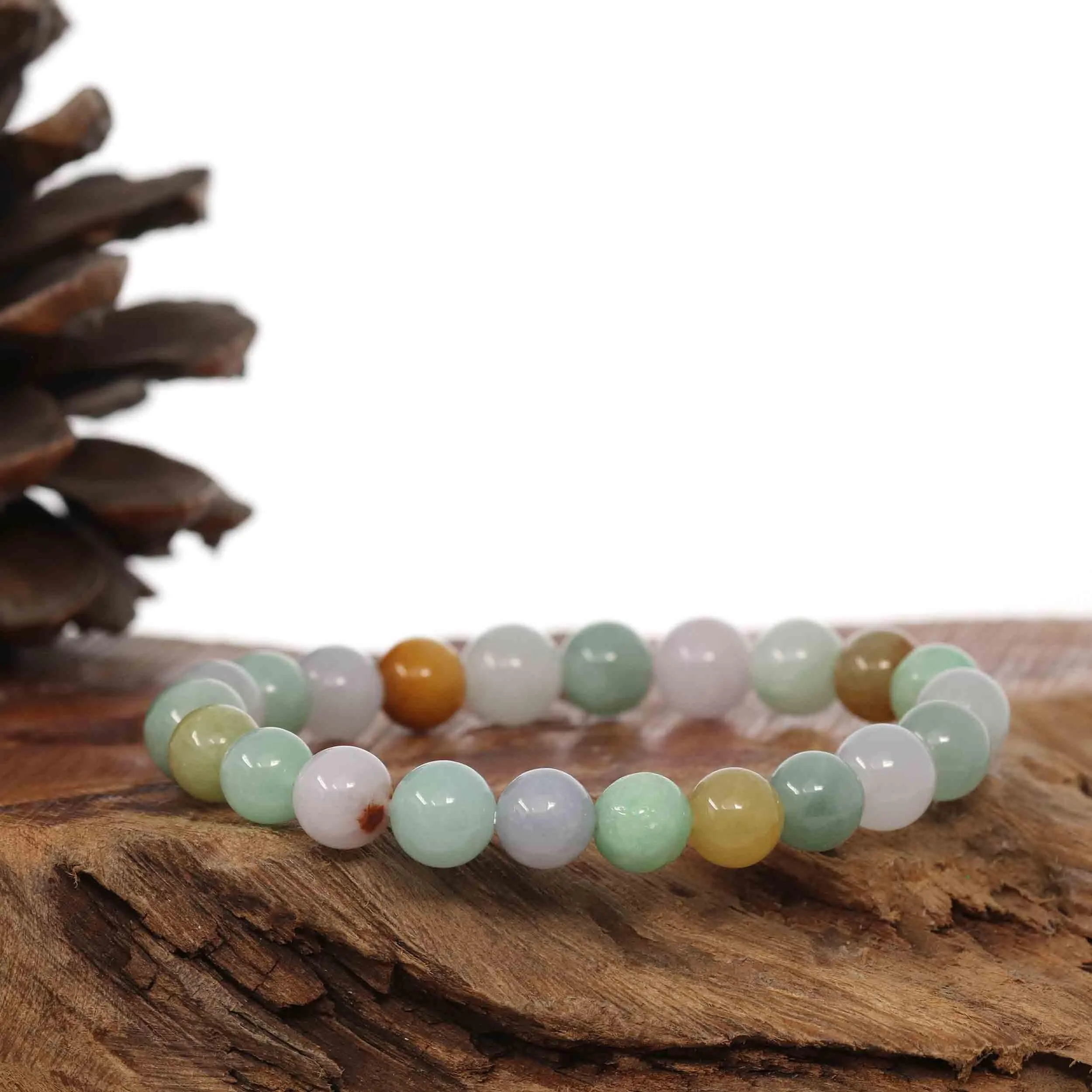 Genuine Jadeite Jade Round Multiple Colors Beads Bracelet ( 8 mm)