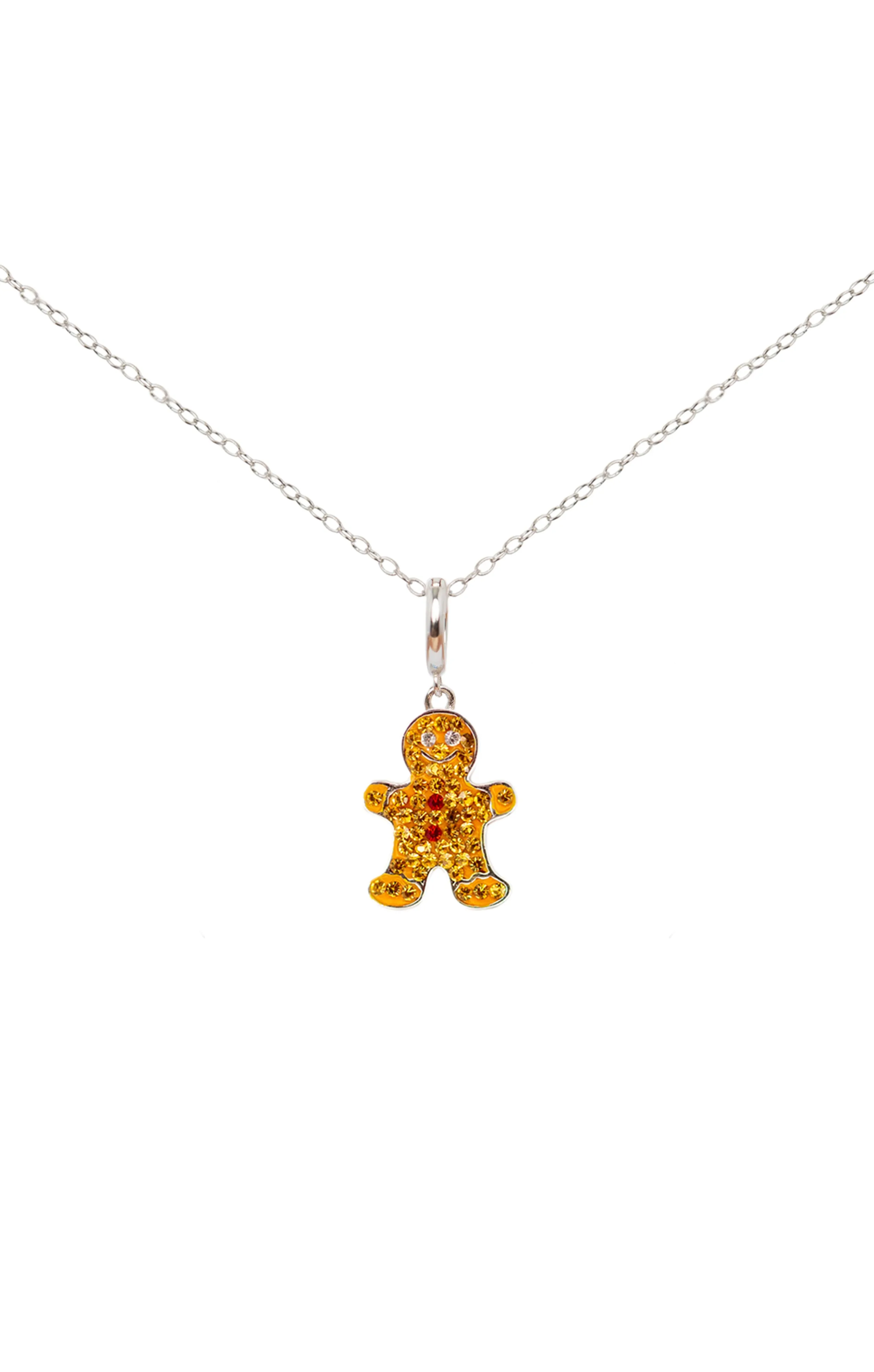 Gingerbread Man Crystal Sterling Silver Charm Necklace