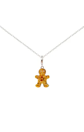 Gingerbread Man Crystal Sterling Silver Charm Necklace