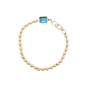 Gold Bead and Bezel Set London Blue Topaz Bracelet
