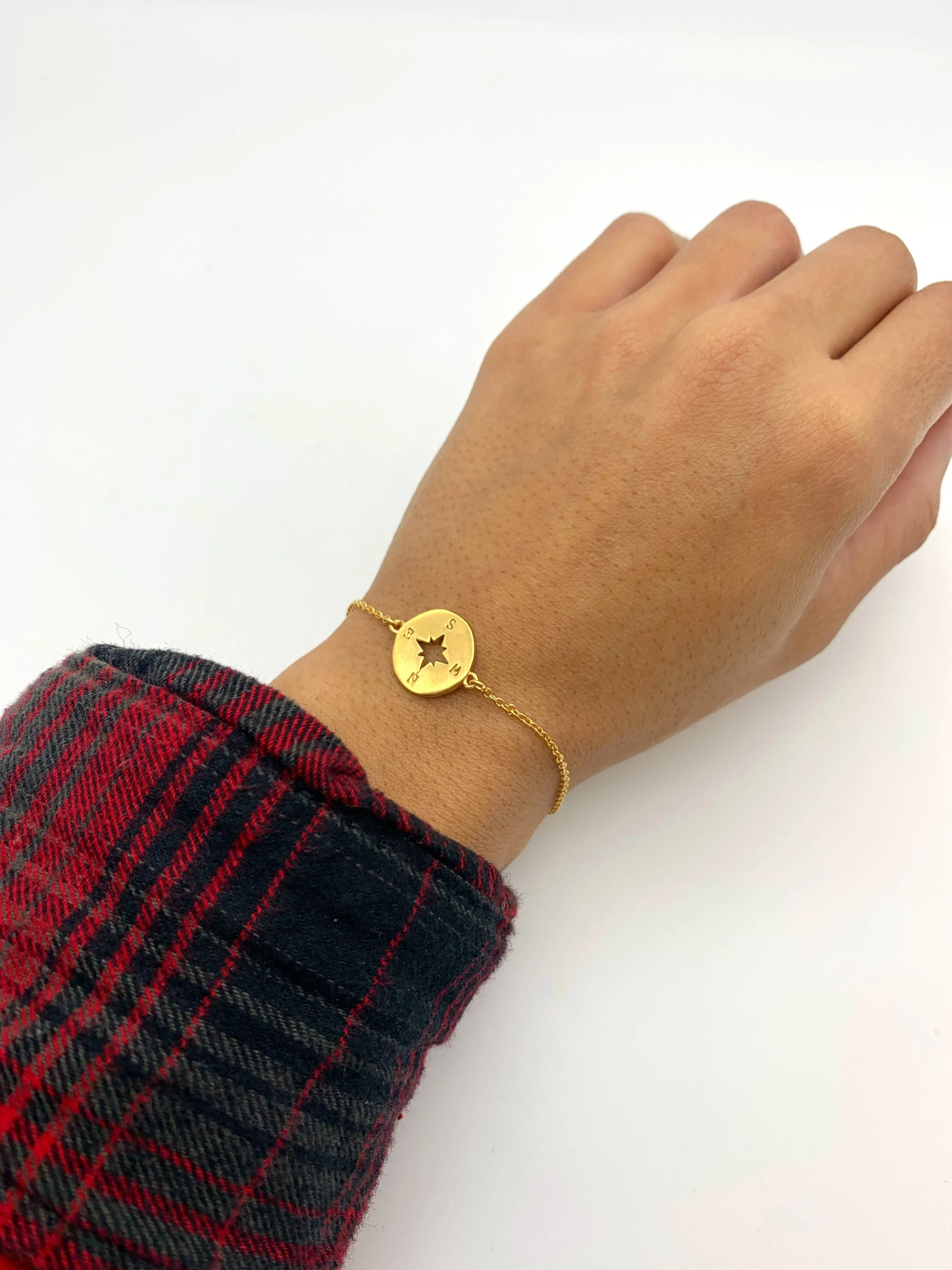 Gold Compass Bracelet - Gold Cardinal Bracelet - Star Disc Wristlet