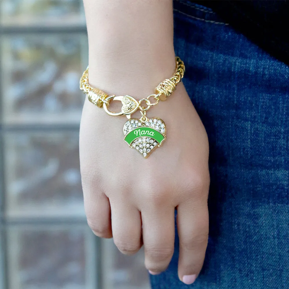 Gold Emerald Green Nana Pave Heart Charm Braided Bracelet