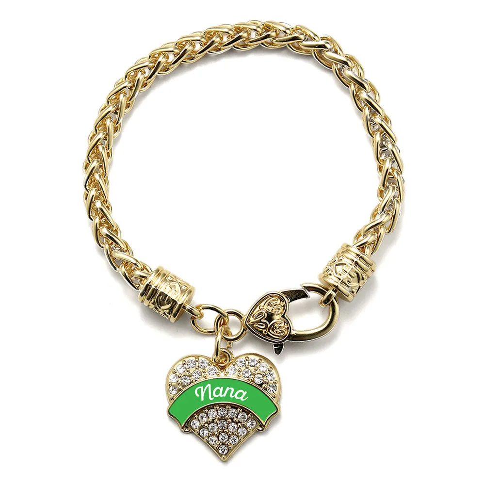 Gold Emerald Green Nana Pave Heart Charm Braided Bracelet