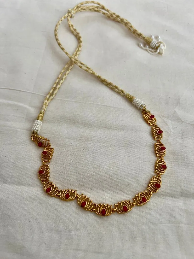Gold polish coral lotus necklace