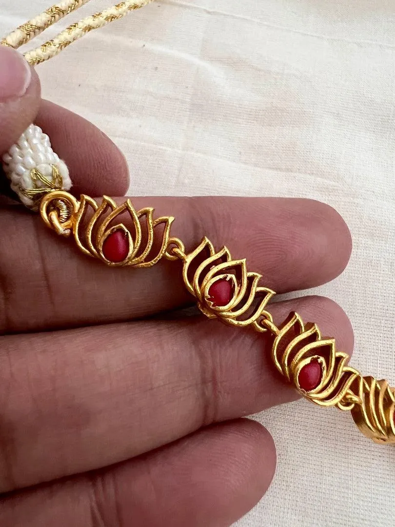 Gold polish coral lotus necklace