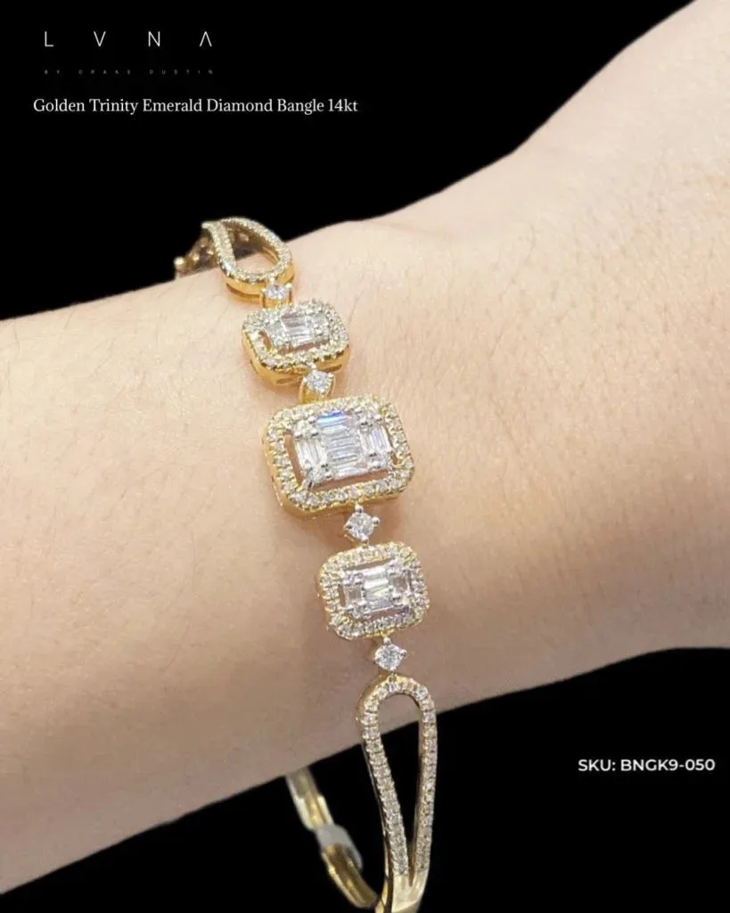 Golden Trinity Emerald Diamond Bracelet 14kt