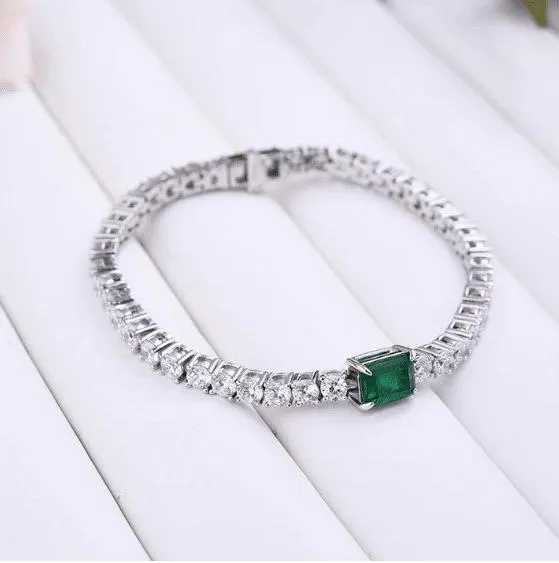 Green Emerald Cut Diamond Bracelet