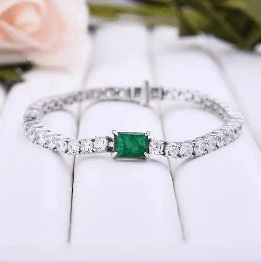 Green Emerald Cut Diamond Bracelet