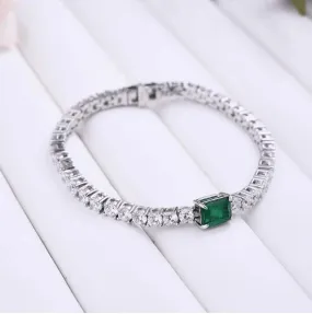 Green Emerald Cut Diamond Bracelet