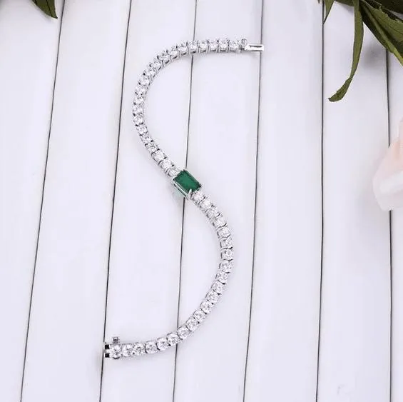 Green Emerald Cut Diamond Bracelet