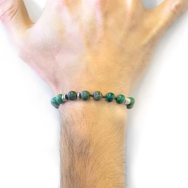GREEN JADE AGAYA SILVER AND STONE BEADED MACRAME BRACELET