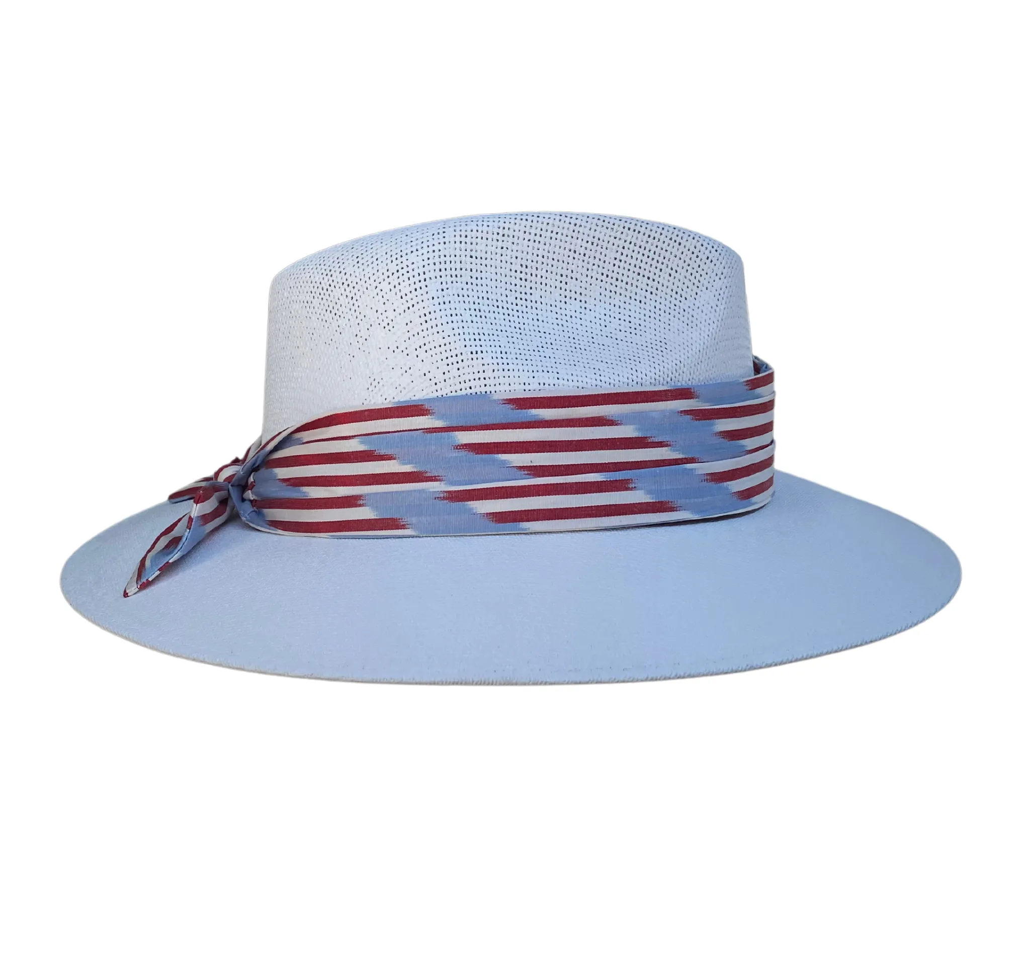Hand-painted Hat from Mexico - Chi Chi Collection - White with Hyannis Silk Ikat Band / Tie