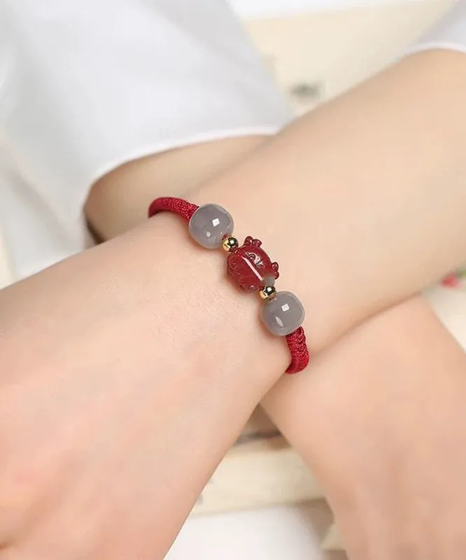 Handmade Grey Cinnabar Jade Tassel Charm Bracelet ZZ061