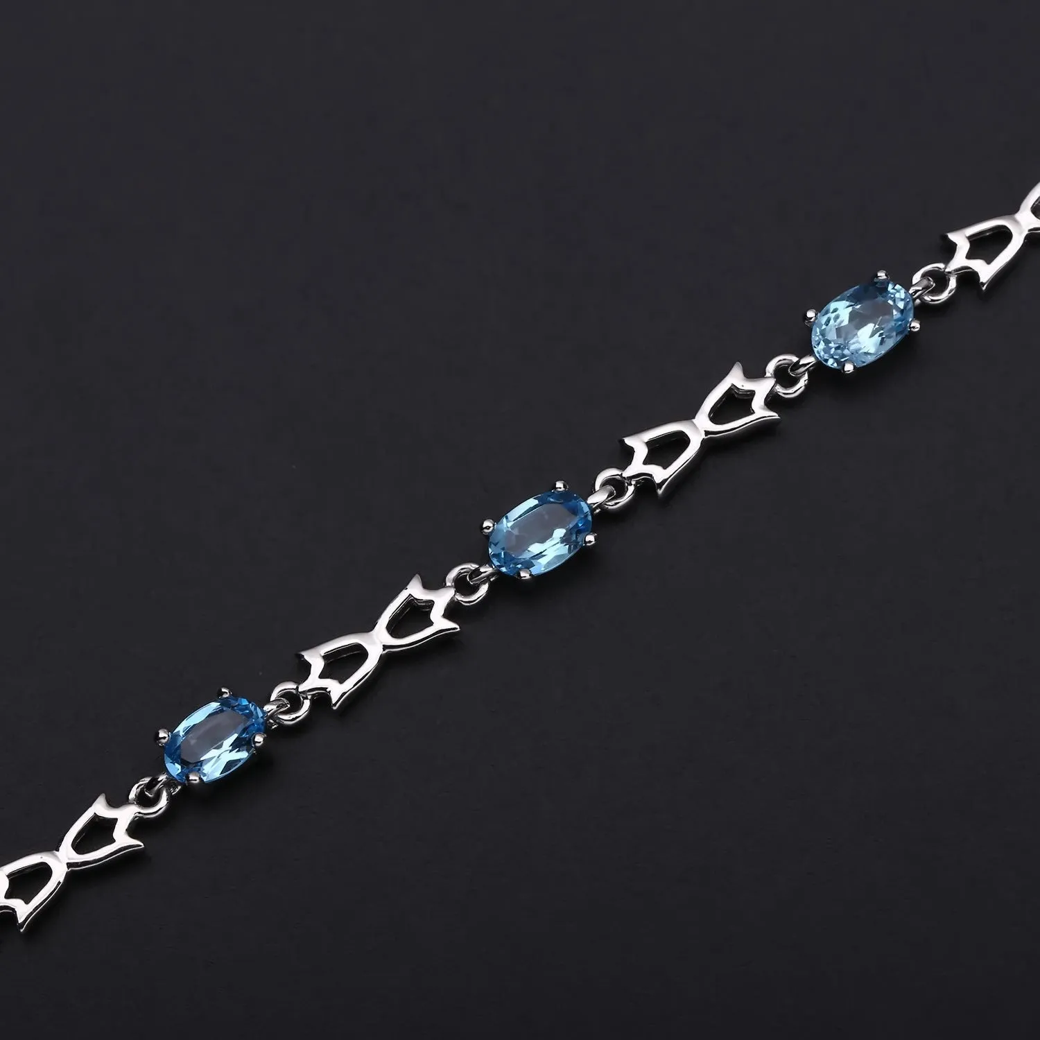Hollow Bud and Oval Natural Topaz Silver Bracelet