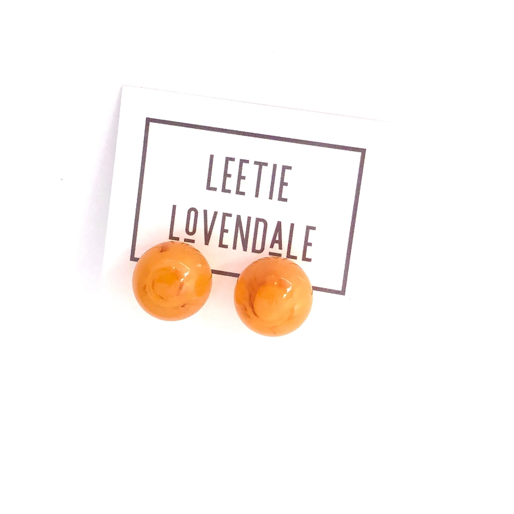 Honey Amber Yellow Marbled Stud Earrings