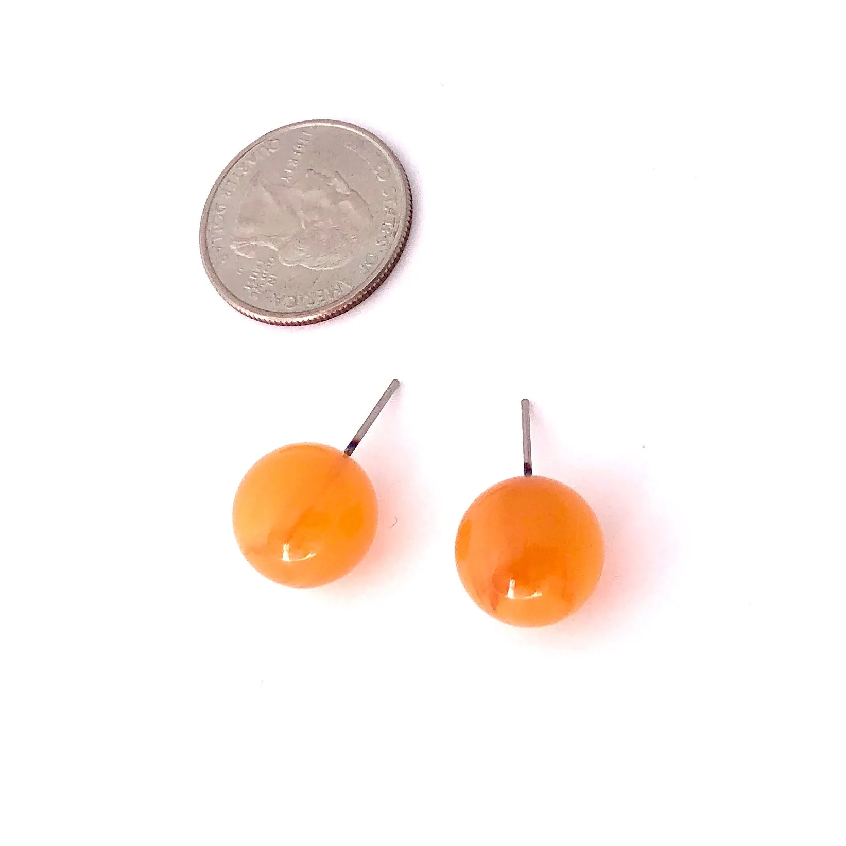 Honey Amber Yellow Marbled Stud Earrings