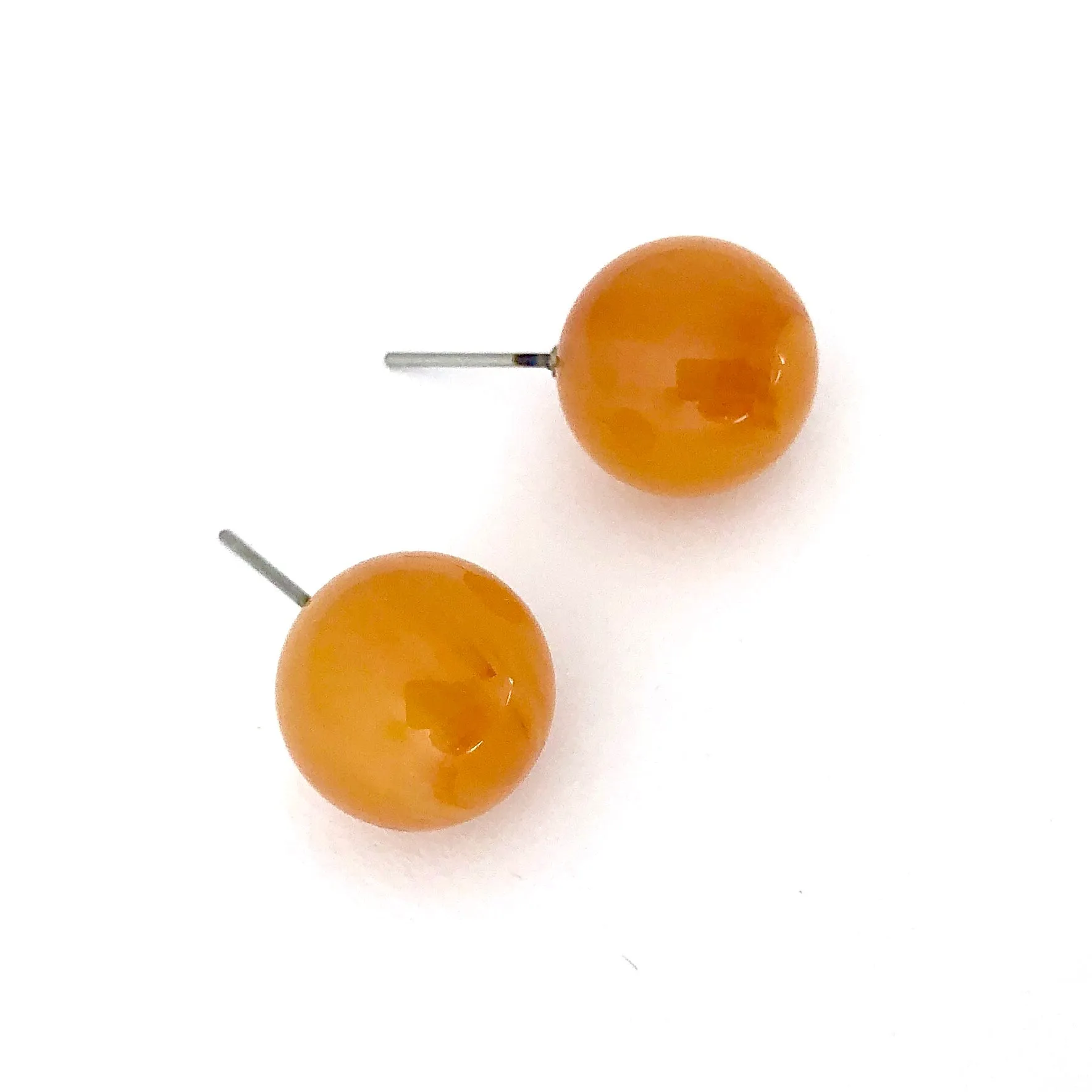 Honey Amber Yellow Marbled Stud Earrings