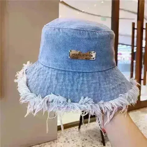 Jean Fisherman Hat Women's Spring And Summer Thin Washed Old Frayed Edge Bucket Hat Outdoor