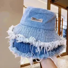 Jean Fisherman Hat Women's Spring And Summer Thin Washed Old Frayed Edge Bucket Hat Outdoor