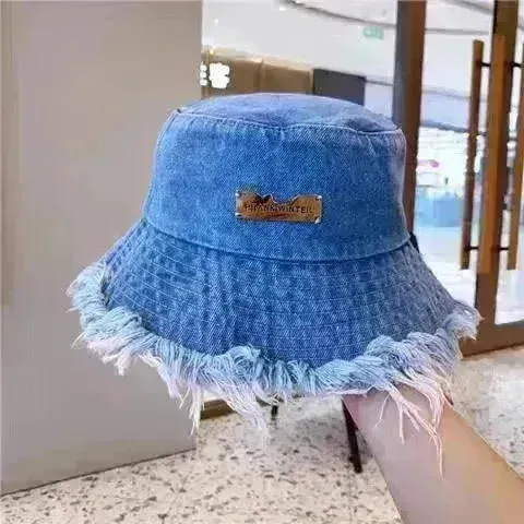 Jean Fisherman Hat Women's Spring And Summer Thin Washed Old Frayed Edge Bucket Hat Outdoor