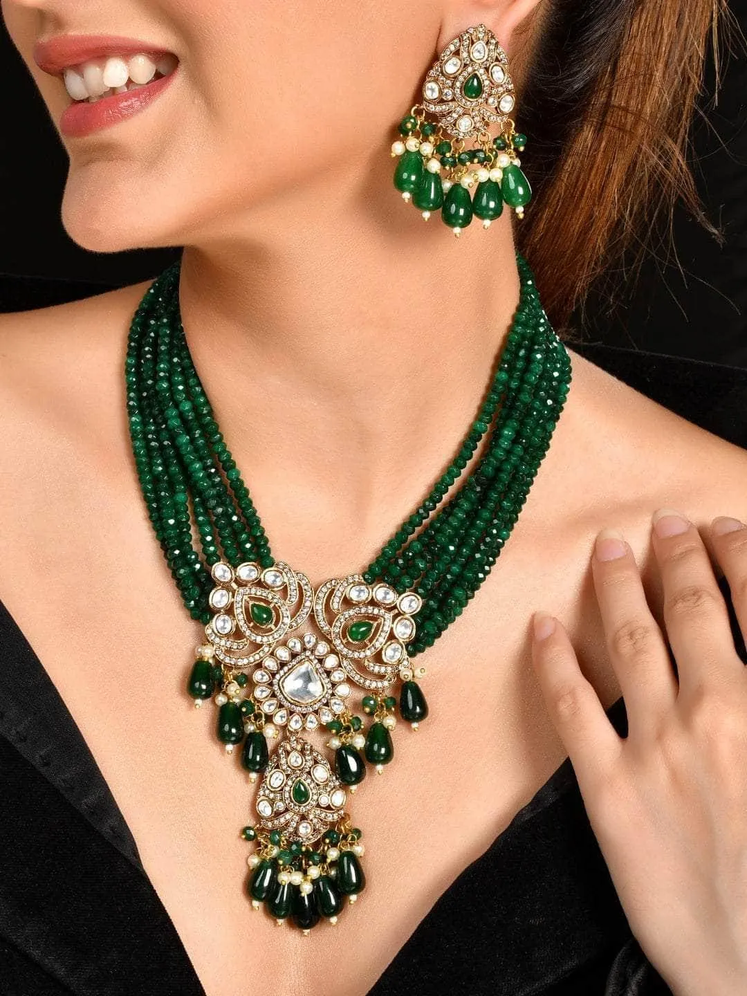 Kundan Crystal Choker Set Green