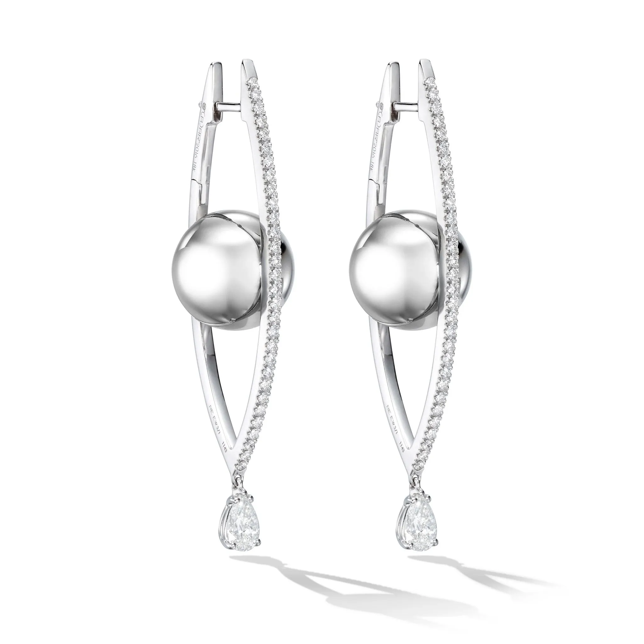 Large White Gold Reflections Hoop Earrings with White Diamonds