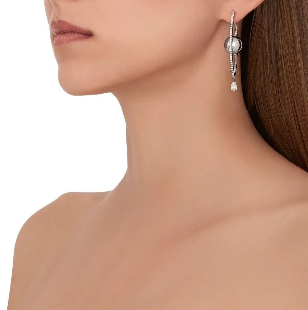 Large White Gold Reflections Hoop Earrings with White Diamonds