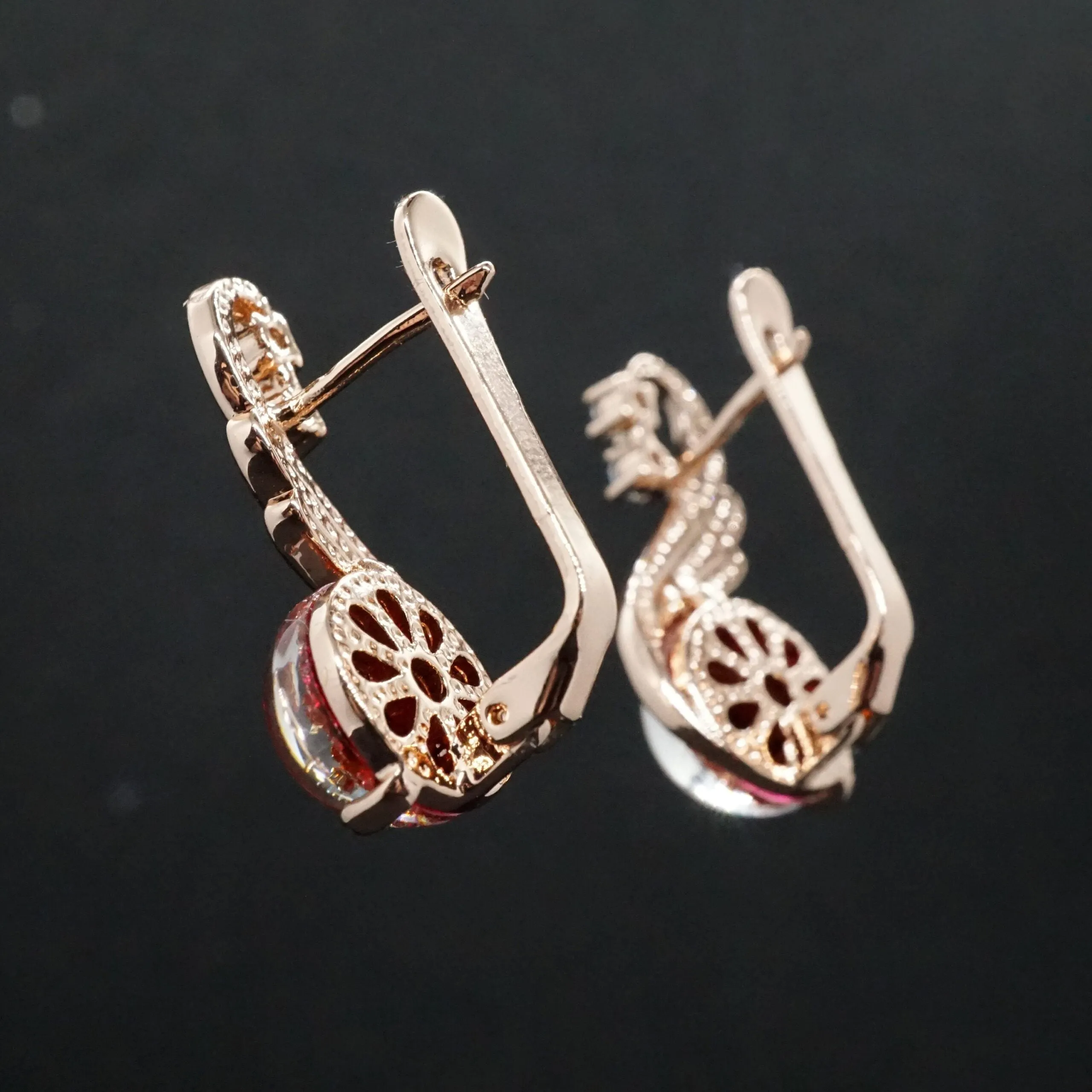Marguerita X - Rose Gold Red,Purple or Green Drop Earrings