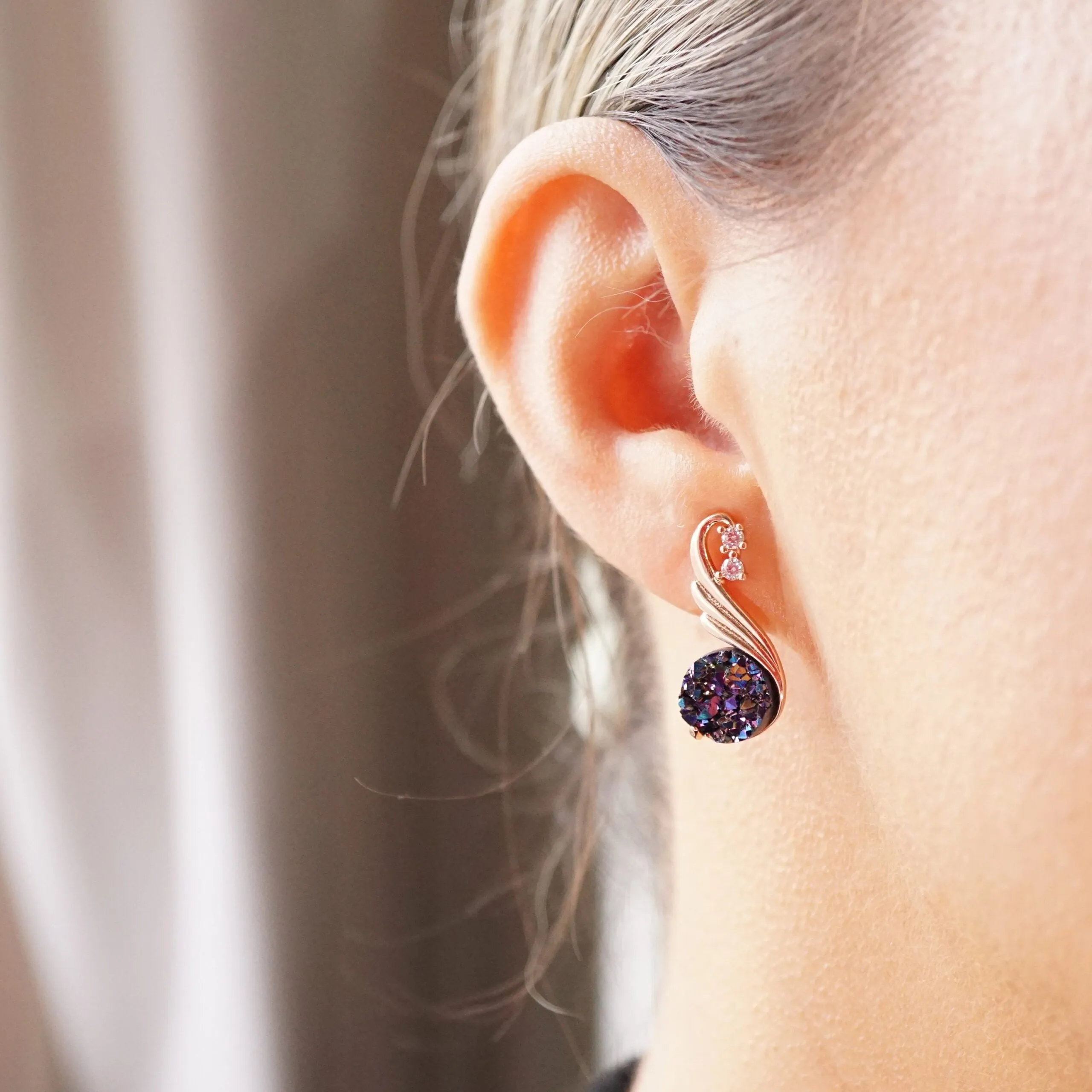 Marguerita X - Rose Gold Red,Purple or Green Drop Earrings