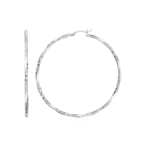Matte and Textured Twisted Hoop Earrings in Sterling Silver 1.97 in
