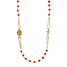 MIRACULOUS AND CROSS - CORAL NECKLACE - GOLD