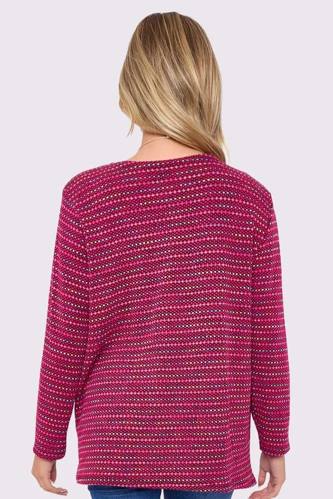 Multi Stripe Pattern Knitted Long Sleeve Necklace Jumper