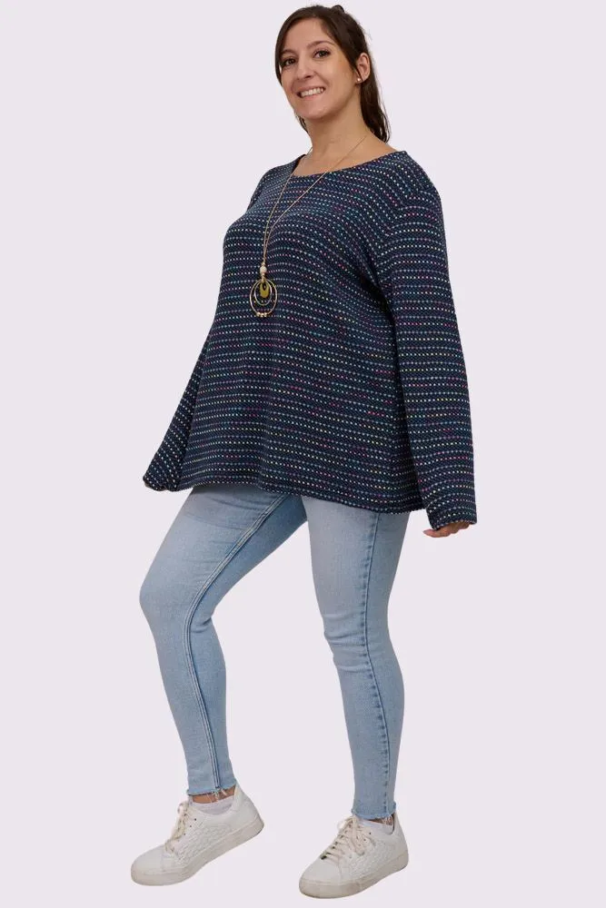 Multi Stripe Pattern Knitted Long Sleeve Necklace Jumper