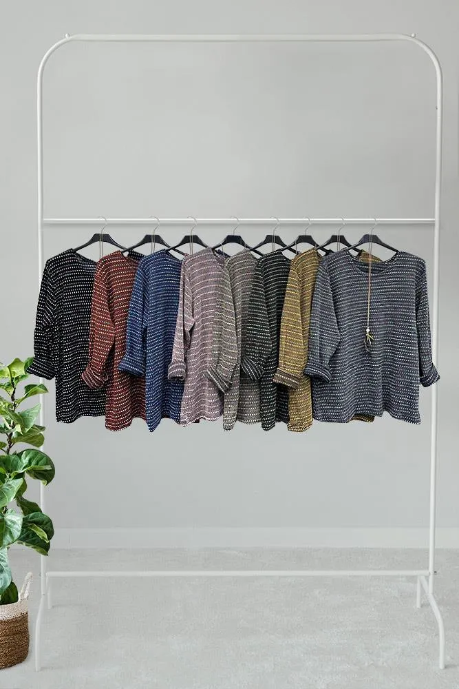 Multi Stripe Pattern Knitted Long Sleeve Necklace Jumper