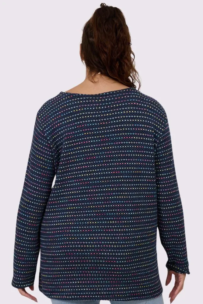 Multi Stripe Pattern Knitted Long Sleeve Necklace Jumper
