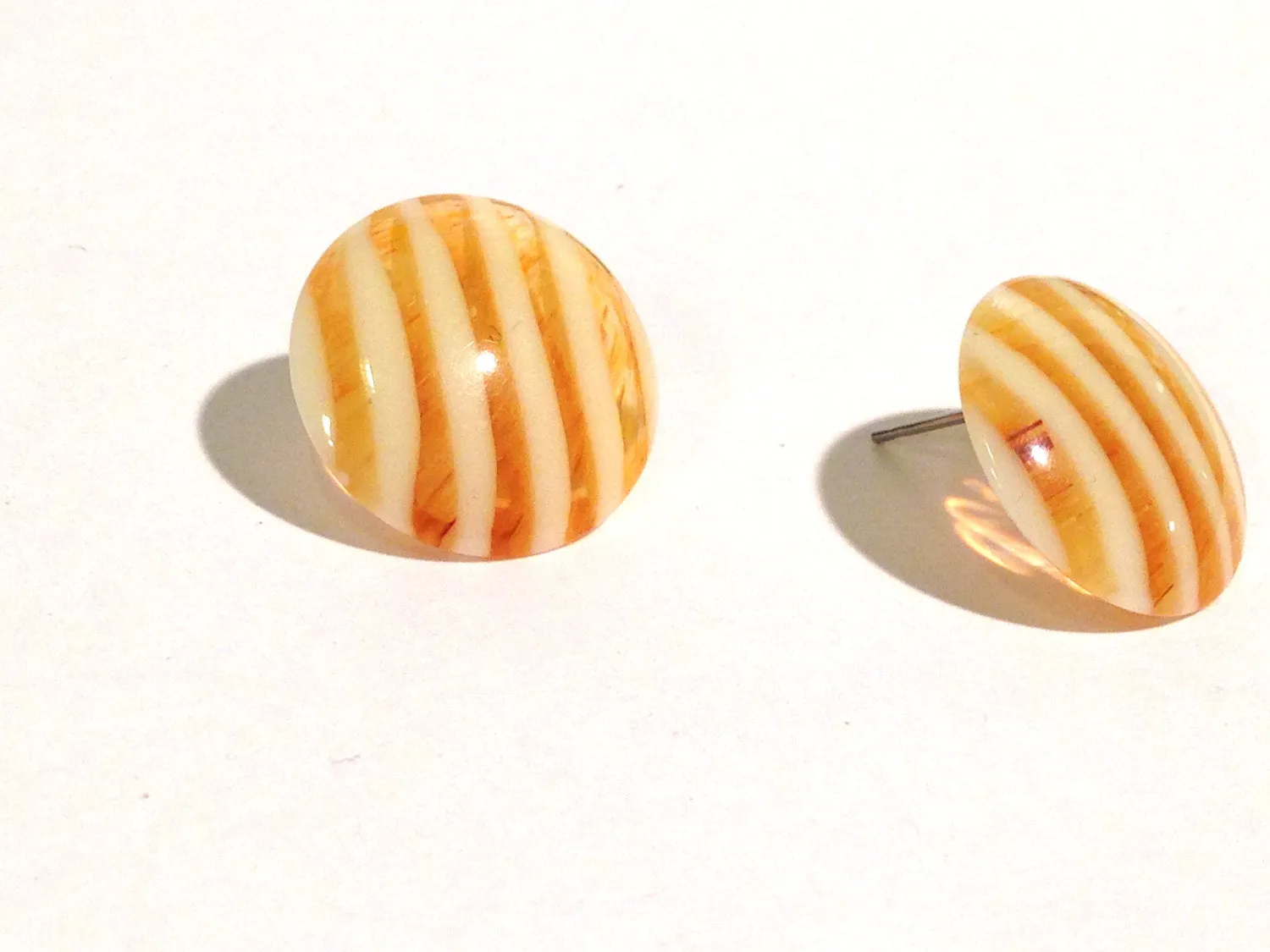 Mustard Yellow & Cream Striped Disc Stud Earrings