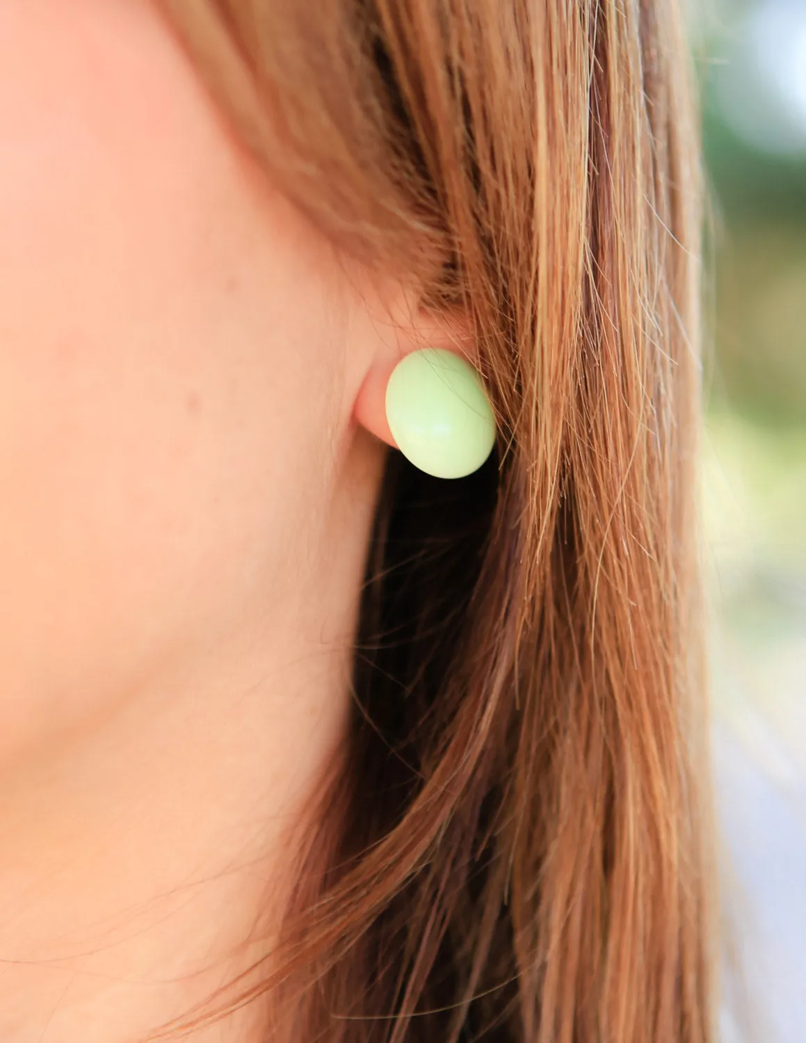 Mustard Yellow & Cream Striped Disc Stud Earrings