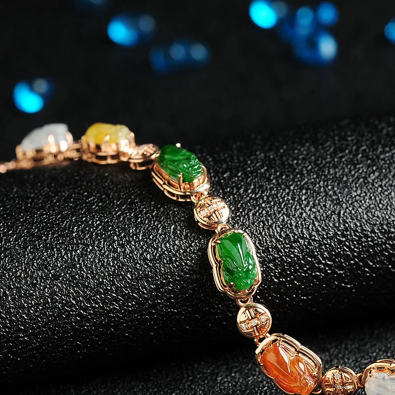 Natural Jade Bracelet Jadeite Gold Pixiu Bracelet BT05