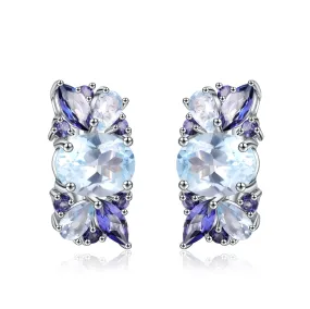 Natural Topaz Special Rectangel Silver Studs Earrings for Women
