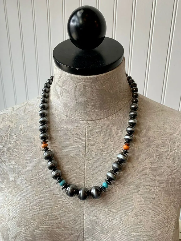 Navajo Style Pearl Turquoise Coral Bead Necklace
