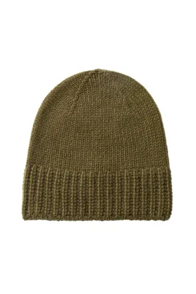 Olive Cashmere Jersey Cuff Beanie