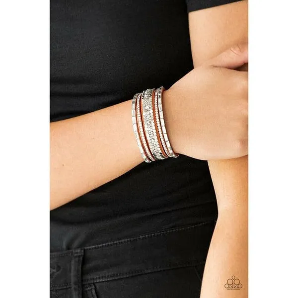 Paparazzi Rebel in Rhinestones Orange Bracelet