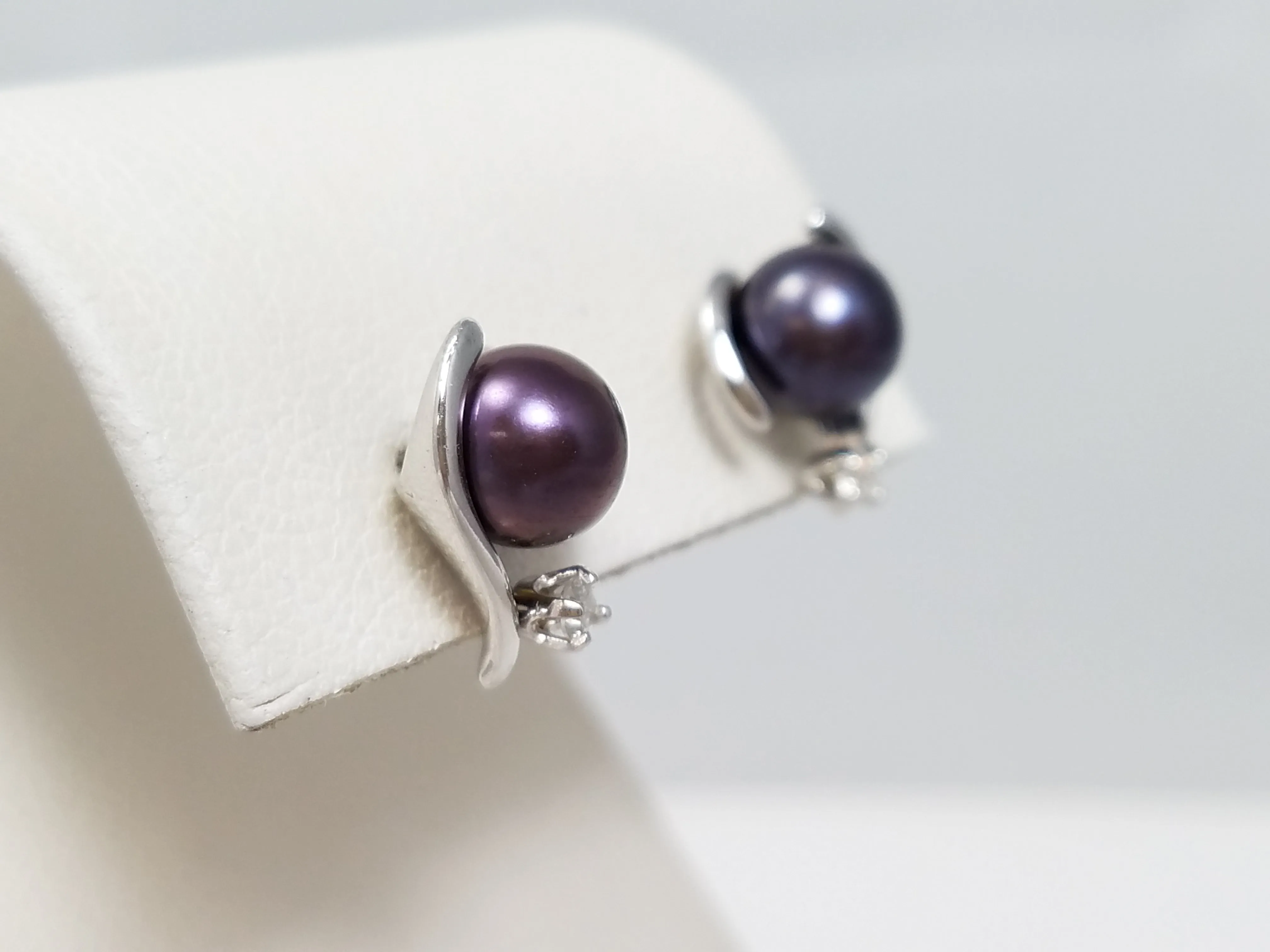 Pearl   Diamond 14k White Gold Earrings
