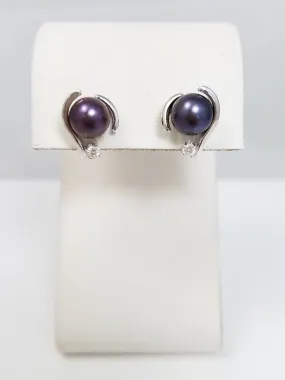 Pearl   Diamond 14k White Gold Earrings