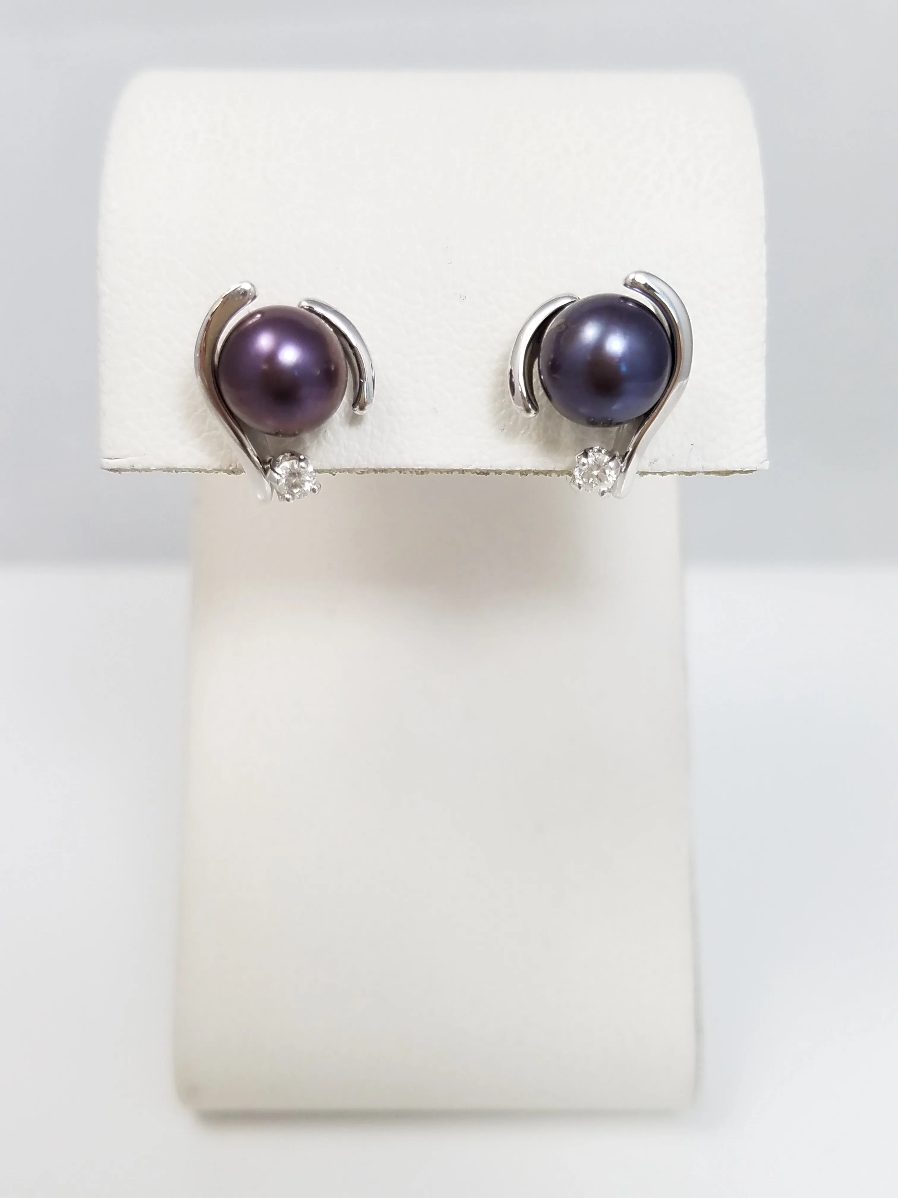 Pearl   Diamond 14k White Gold Earrings
