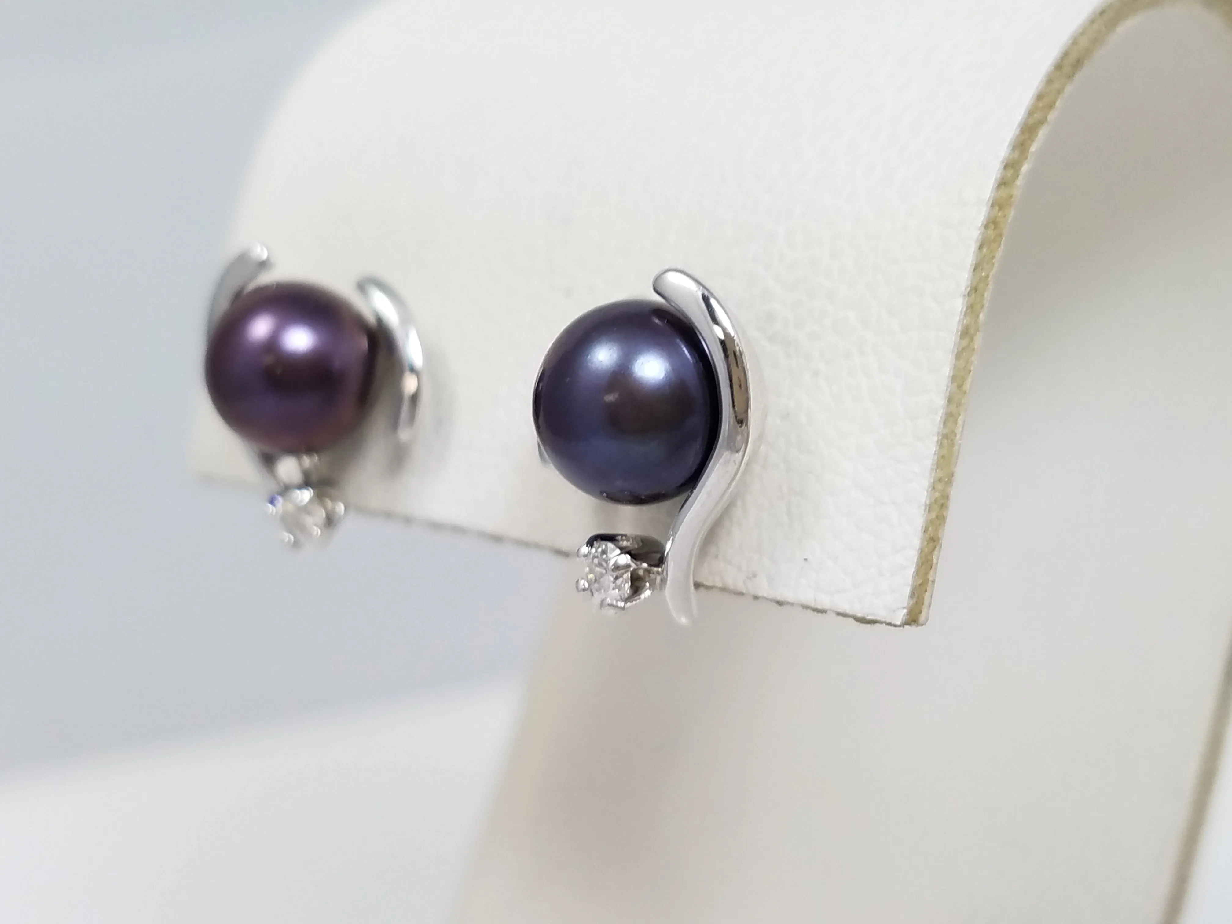 Pearl   Diamond 14k White Gold Earrings