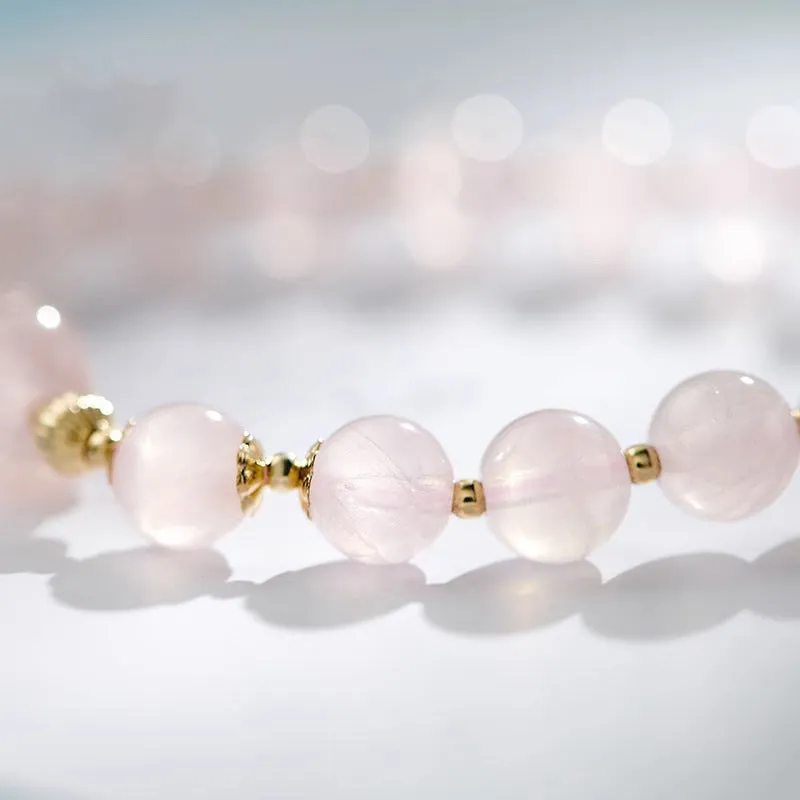 Pink Crystal Pixiu Fortune Bracelet for Women - Sterling Silver Transport Beads Tiger Eye Peach Blossom Jewelry Gift for Girlfriend