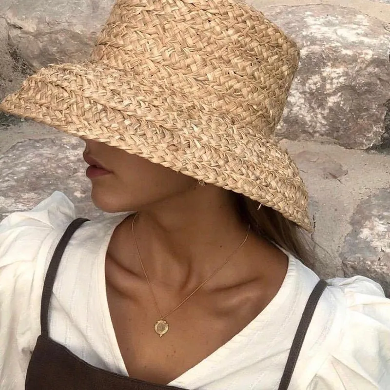 Raffia Bucket Hat With Wrap-Around Brim