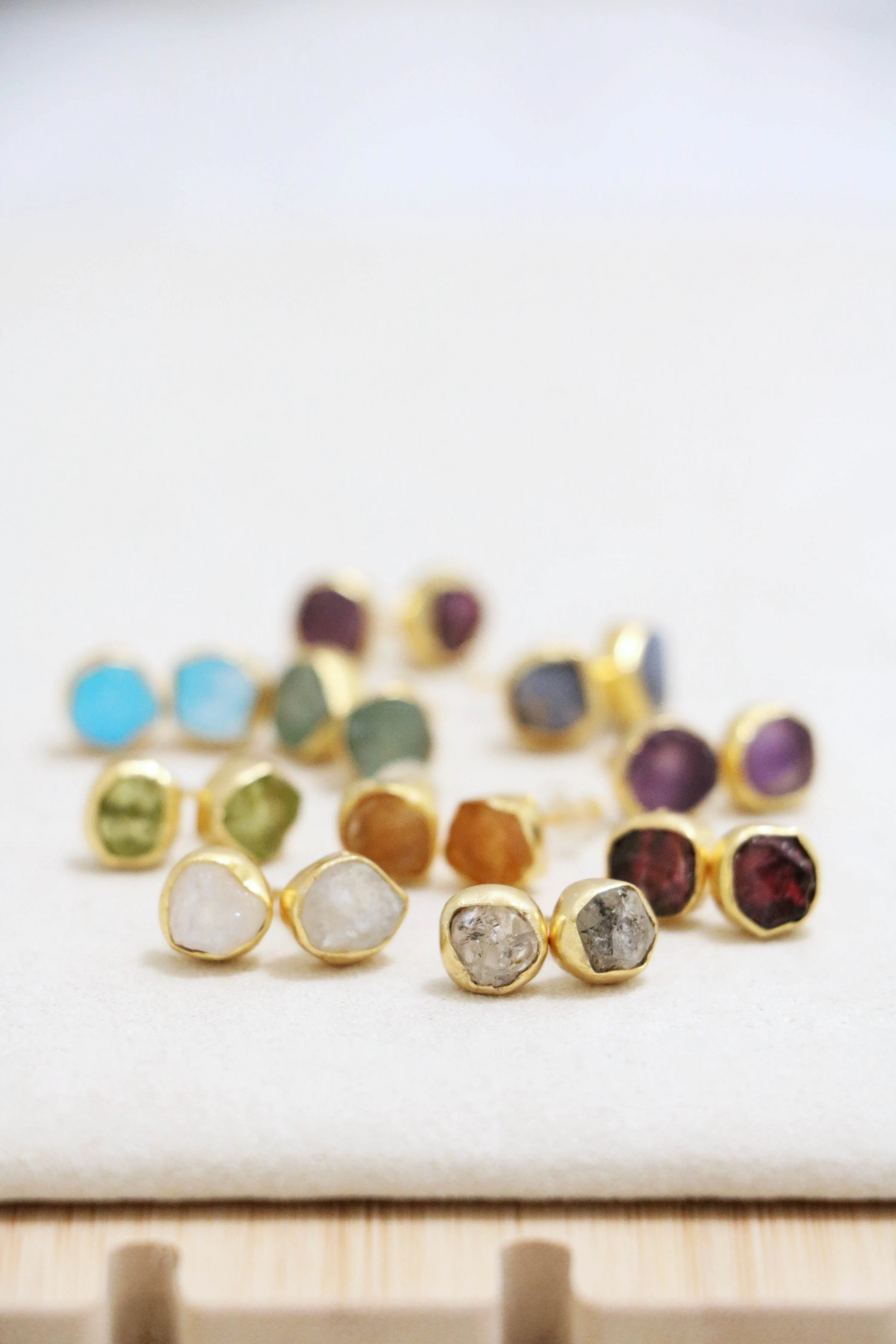 raw gemstone nugget earrings { gold }